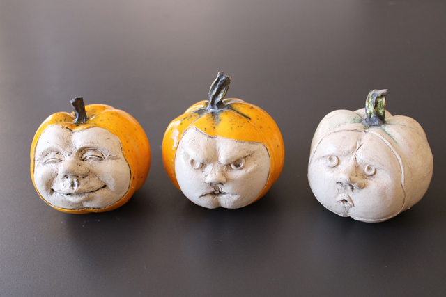 Set 3 pompoenen met gezicht / set of 3 pumpkins with face 