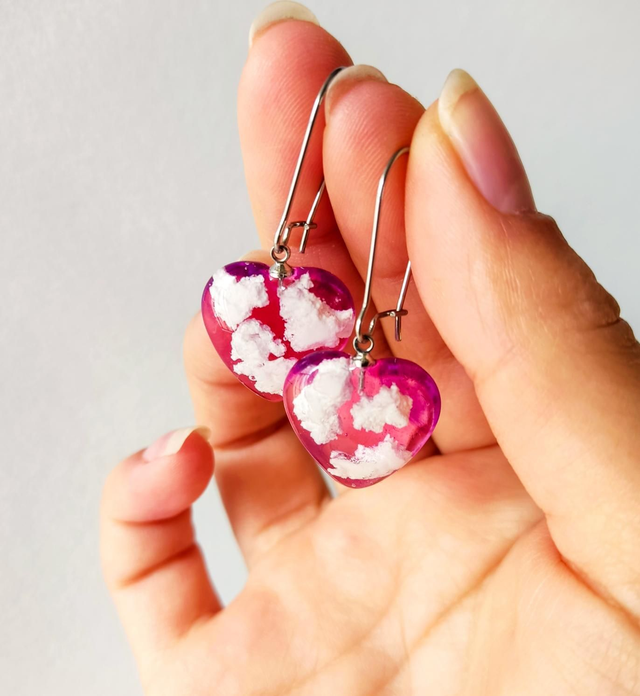 Pendientes corazón cielo rosa