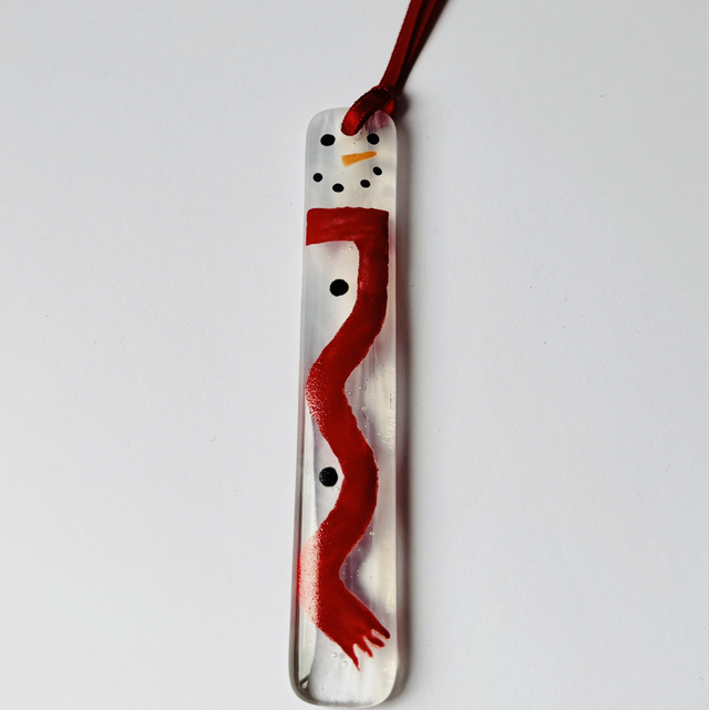 Streaky White Snowman with long Scarf Hanging Decoration
