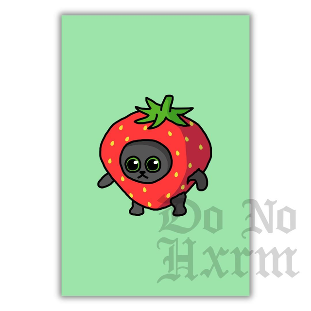 Strawberry Cat Art Print (6x4)