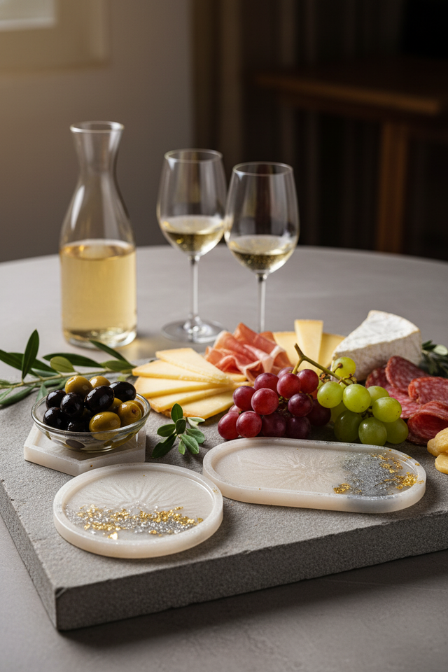 Ensemble de 3 plateaux de service design - Collection  Nacre doré