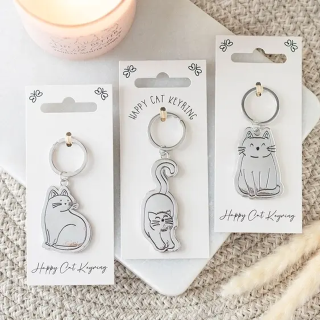 Happy Cat Keyring- Stretching