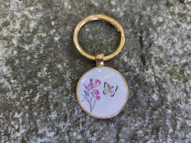 Porte clé papillon fleurs 