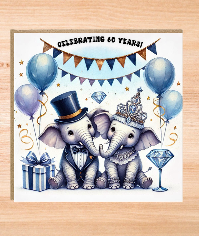 DIAMOND Elephant 60th Wedding Anniversary Card