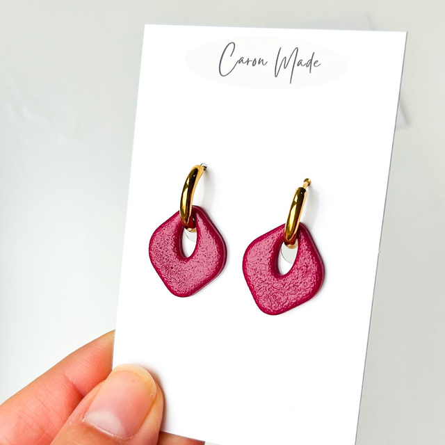 Burgundy Polymer Clay Hoop Earrings