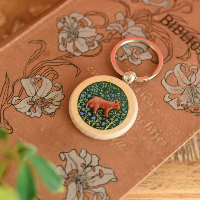 &quot;A Wandering Bear&quot; Hand-Painted Wooden Keychain