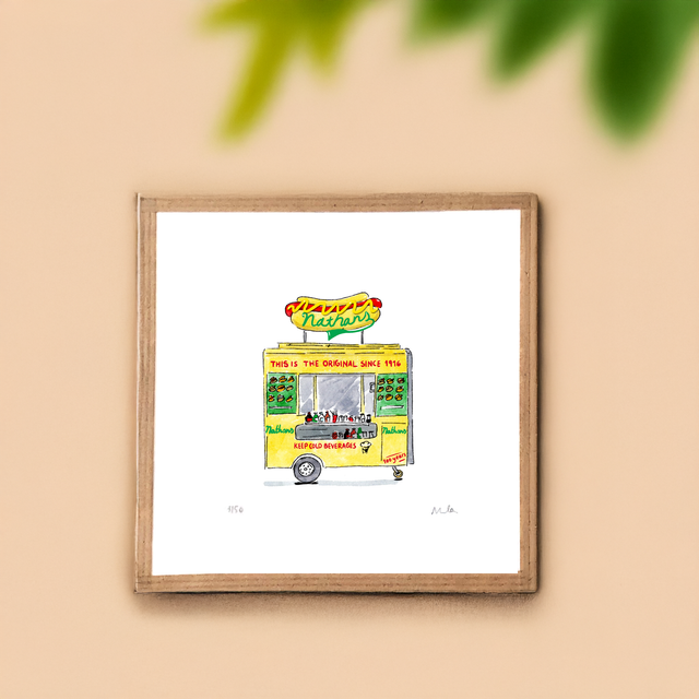 Nathan's Hot Dog Mini Food Truck Art Print – New York City Wall Decor – NYC Kitchen Poster – Big Apple Foodie Gift