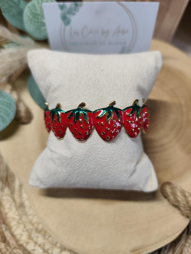 BRACELET MANCHETTE ACIER INOXY GOLD/ FRAISE/ AJUSTABLE 0001250