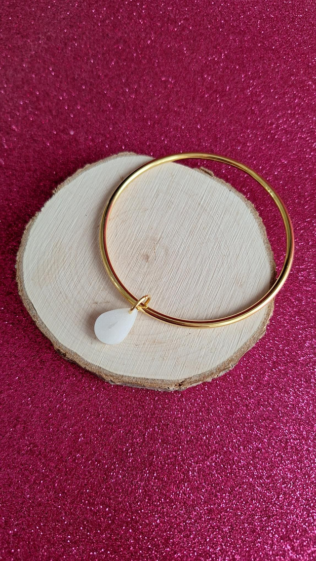 Jonc doré 68mm goutte blanche