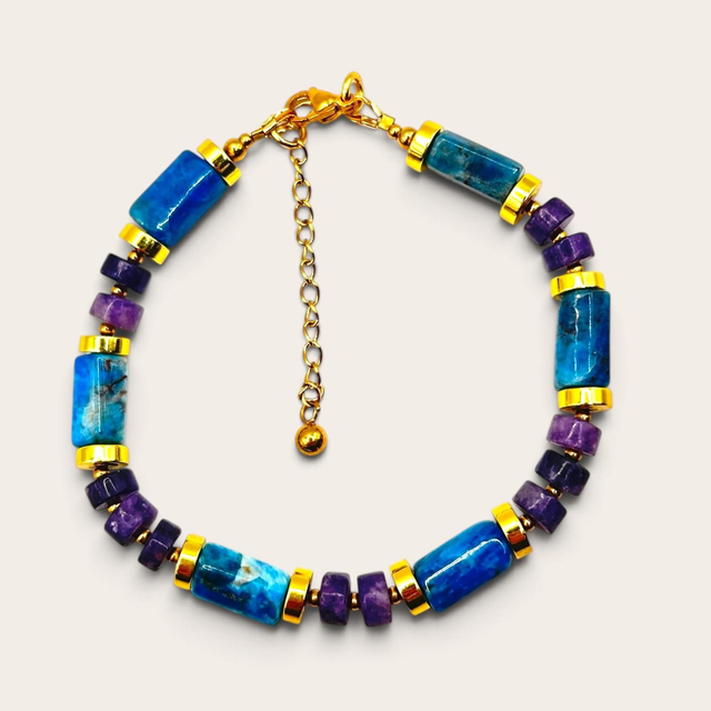 Bracelet ZIGGY – Pierres naturelles &amp; acier inoxydable doré