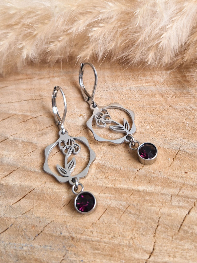 Boucles d'oreilles "Fleur de Naissance" – Février : Iris