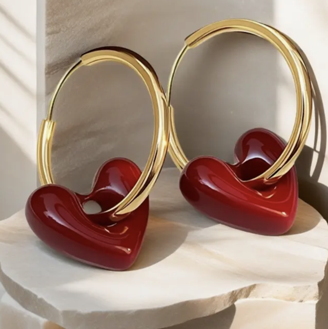 Glossy red heart hoops