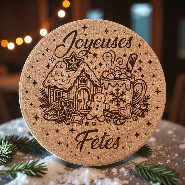 Dessous de plat liège - Joyeuses fêtes maison pain d'épices