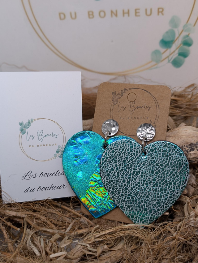 Boucles d&#039;oreilles Asymétrique coeur turquoise zk024