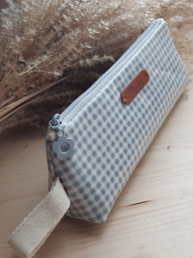 Trousse Polyvalente en Coton Enduit | Vichy Bleu Gris