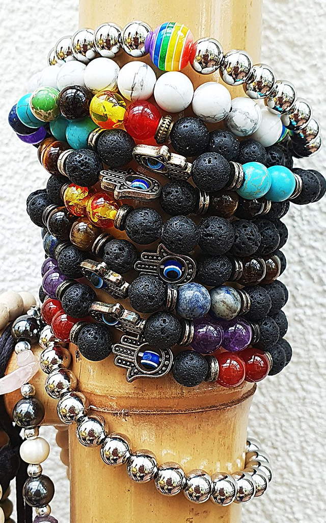 Armband programmiert als Strahlenschutz für Erwachsene, mit Lavasteinkugeln ca. 6mm