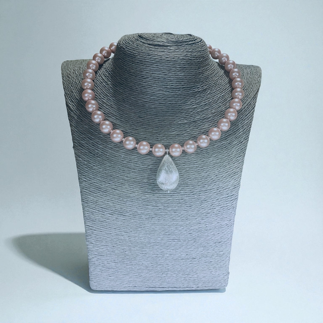 Pink shell pearl pendant necklace