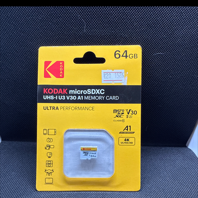 *016- KODAK microSDXC UHS-I U3 V30 A1 MEMORY CARD ULTRA PERFORMANCE 64gb