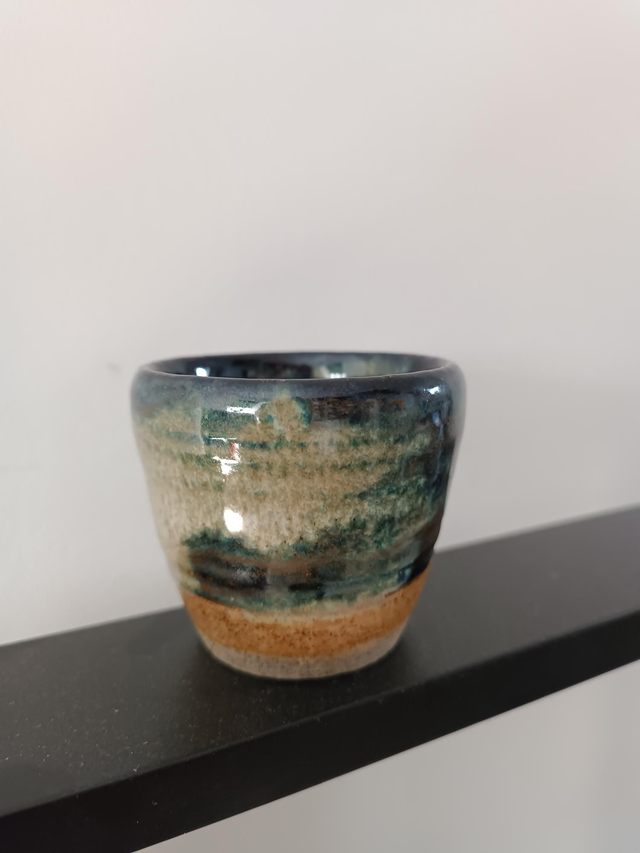  vendu Bol tasse effet bleu vert Temmoku 