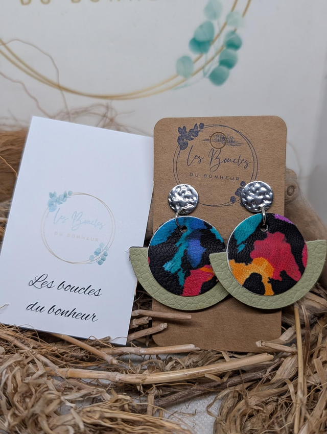 Boucles d'oreilles Dona multicolore pistache do105