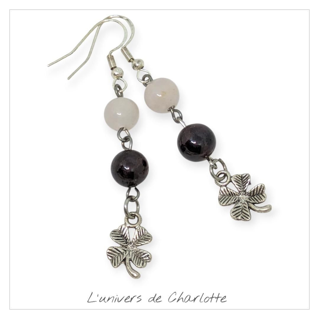 Boucles d&#039;oreilles &quot;Grenat/Quartz rose&quot; BO-091