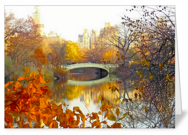 Bow Bridge in Autumn Central Park NYC luxury notecard - Low Stock