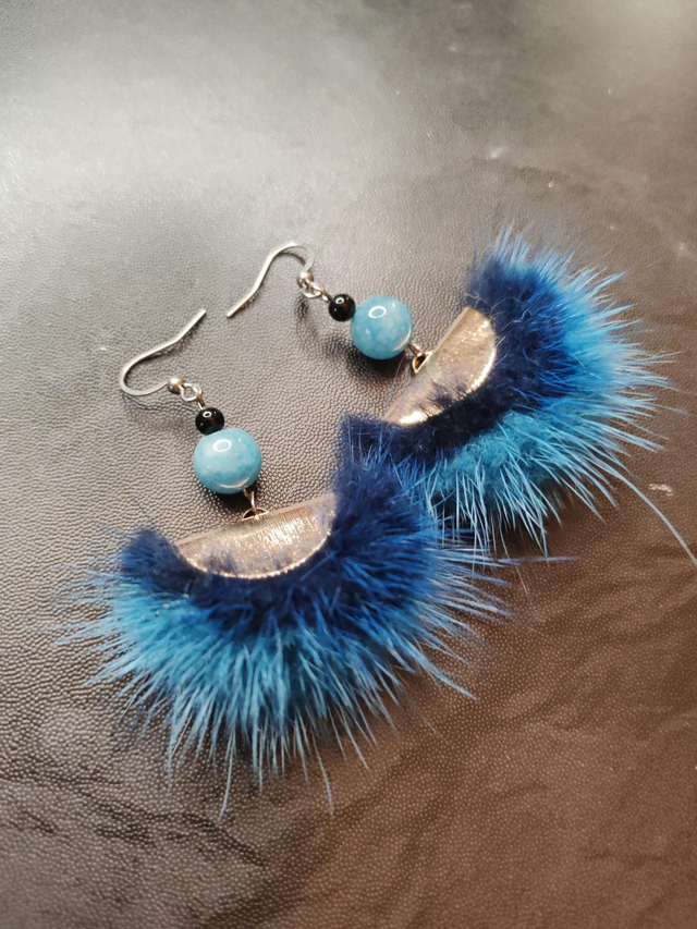Boucles d'oreilles vison Bleu 