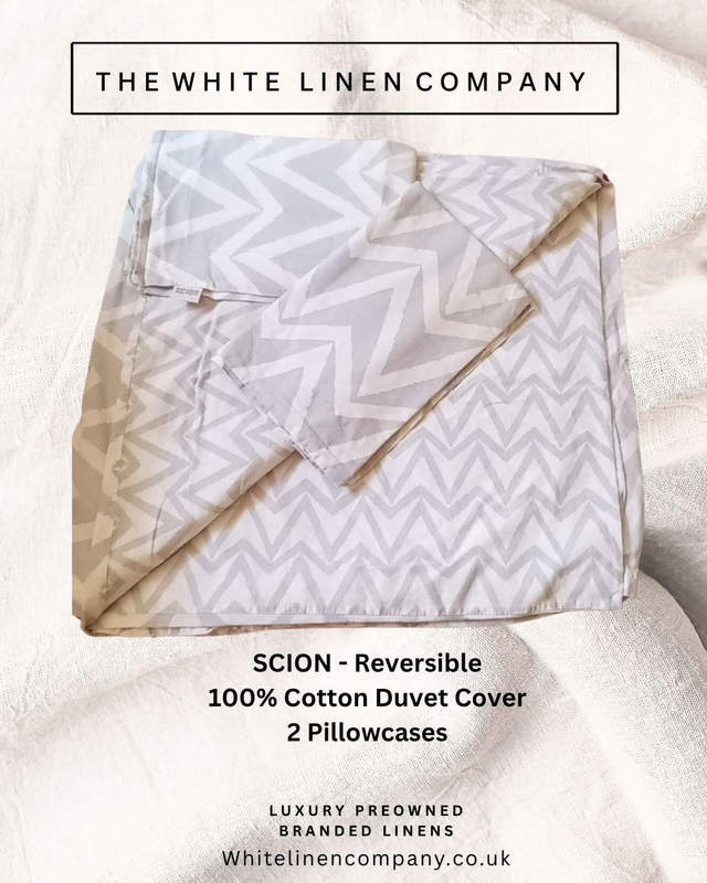 SCION - Grey and White Striped 100% Cotton DOUBLE Duvet Cover 2 P.Cases