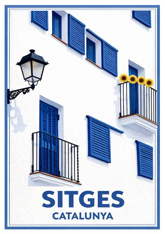 Cartel Arquitectura Mediterránea Azul Sitges Catalunya