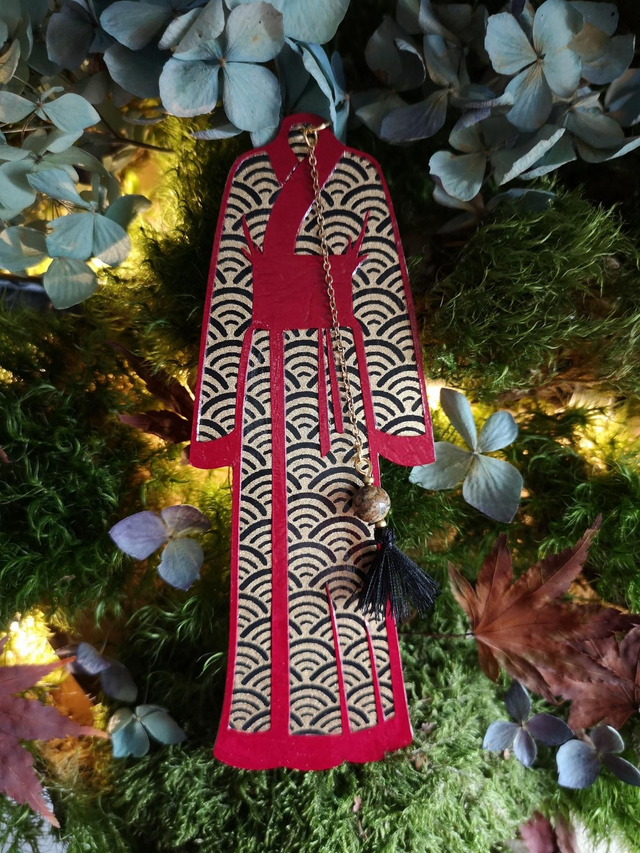 Marque-pages - kimono - vagues - papier - washi - perle - pompon - La&amp;Titia