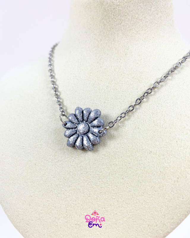 Collier médaillon "Doña" - Argenté scintillant