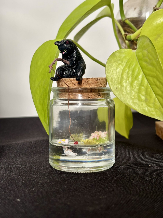 🍃 Mini terrarium verre - Chat pêcheur 