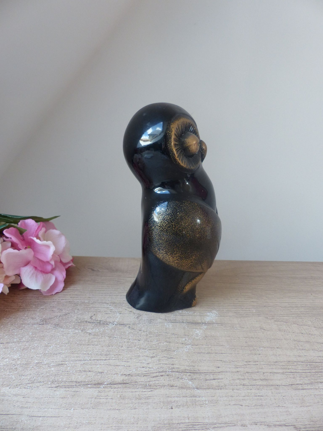 Statue Chouette Zen en Résine Noire et Dorée : Élégante Décoration Intérieure Maison – Original Idéal pour Décorer le Bureau ou Comme Cadeau