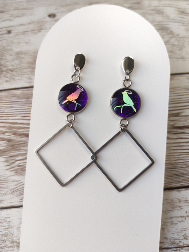 Boucles &quot;Céleste&quot; oiseaux acier inoxydable