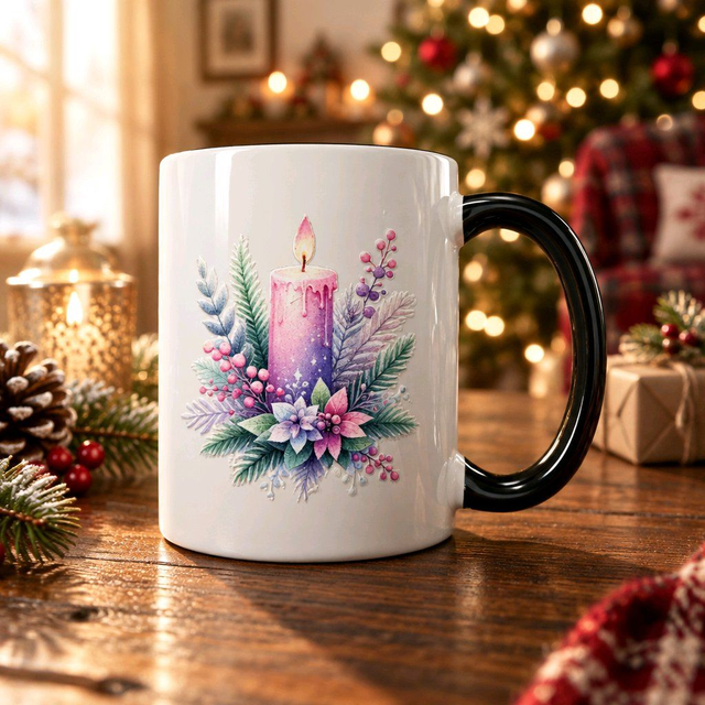βπ Pastel Christmas Ceramic Mug with Black Handle | Festive Holiday Coffee Cup & Secret Santa Gift