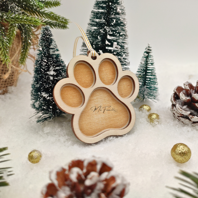 Décoration sapin - Empreinte chien &amp; chat bois