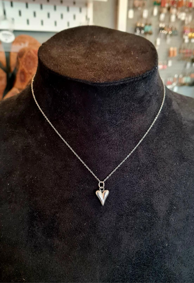 Collier en acier inoxydable argent avec Coeur allongé 