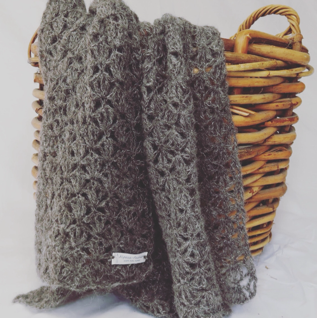 Alpaca sjaal handgemaakt, anthraciet