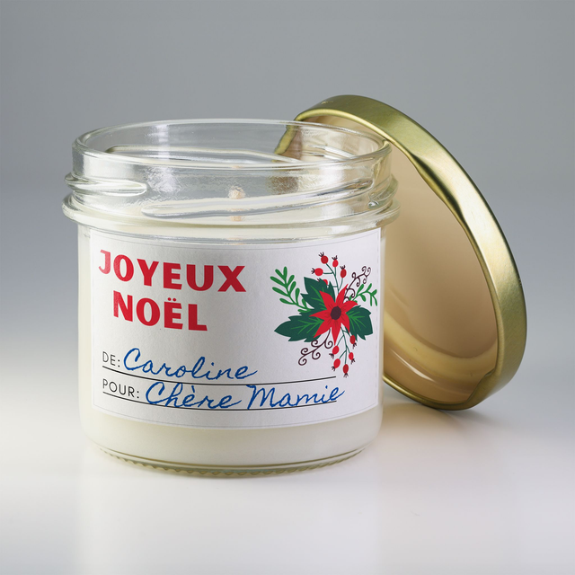 Bougie artisanale parfumée en cire de soja avec étiquette personnalisée - Cadeau pour Noël, Nouvel An, Fêtes de fin d'année, 100g (CJN05)