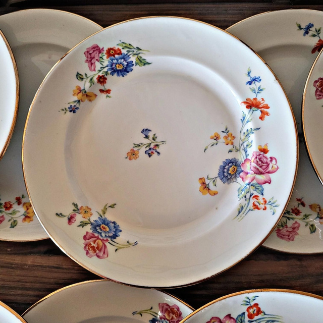 Assiettes à dessert vintage porcelaine M8S France (6 ou 12)