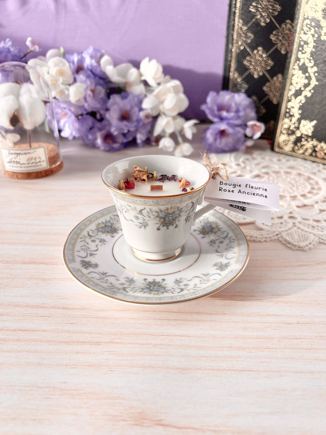 💜 Bougie Rose Ancienne - tasse à café "régence bleue" avec sous-tasse