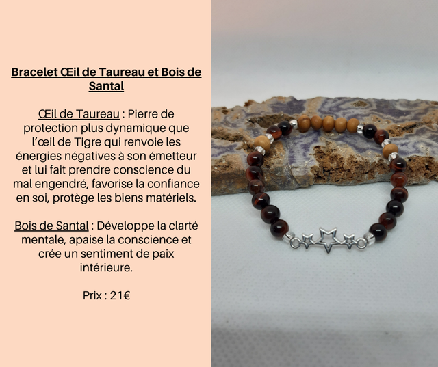 62- Bracelet Œil de Taureau et Bois de Santal