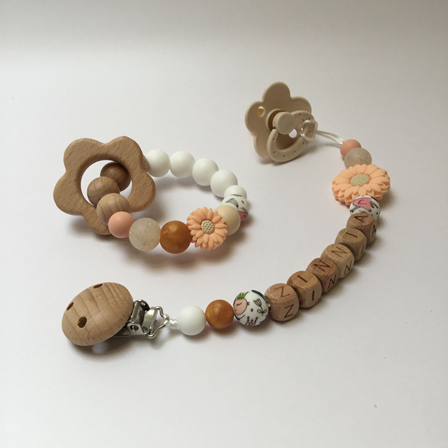 Lot attache tétine et jouet de dentition zinnia 