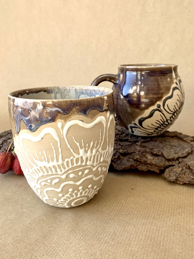 Mother+Daughter Mugs Set, handmade henna pottery, Art Pieces