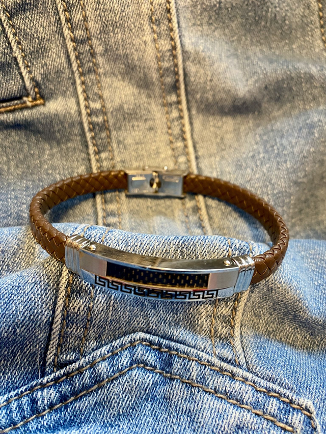 Bracelet cuir Motif Géométrique Marron 