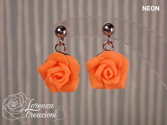 Orecchini pendenti rose arancione neon