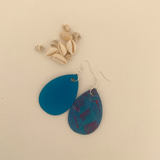 Wooden Hand Painted Large Teardrop Earrings