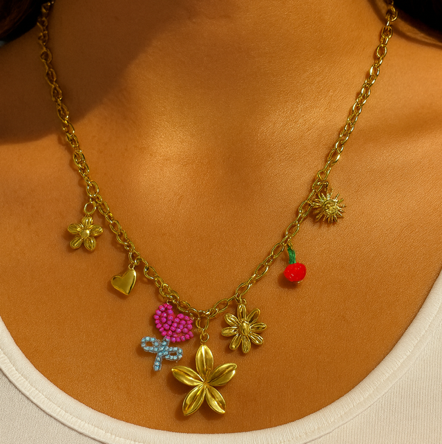 Ketting bloem goud