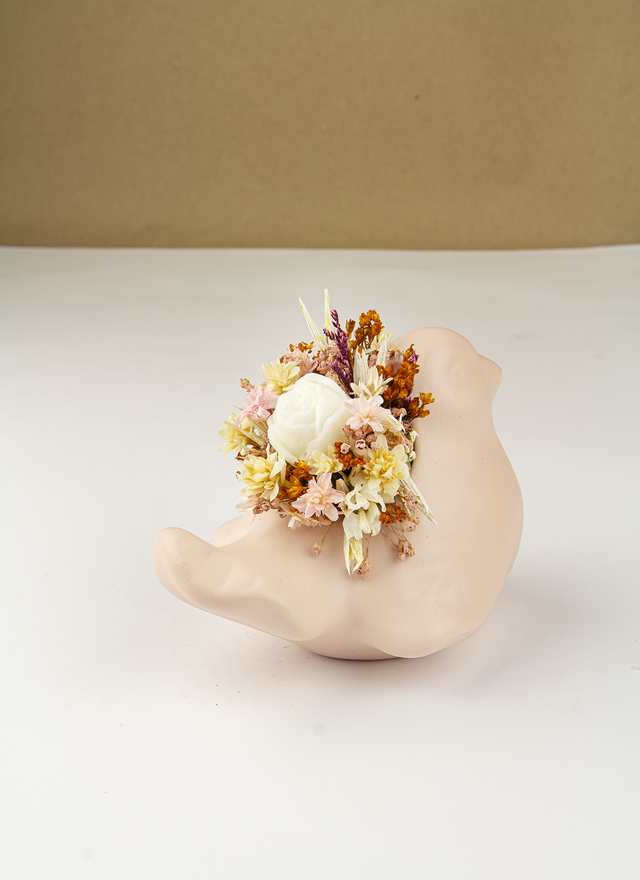 Pássaro Cerâmica Floral Rosa