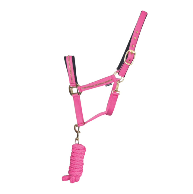 HY Sparkle Diamante Head Collar &amp; Lead Rope PINK